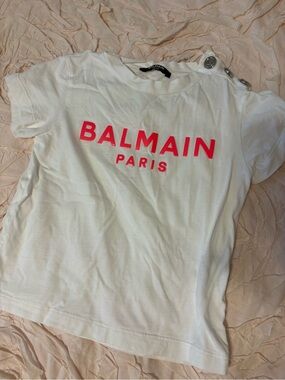 Balmain White Tee with Hot Pink Logo